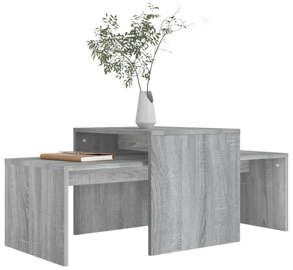 Szürke sonoma színű szerelt fa dohányzóasztalszett 100x48x40 cm
