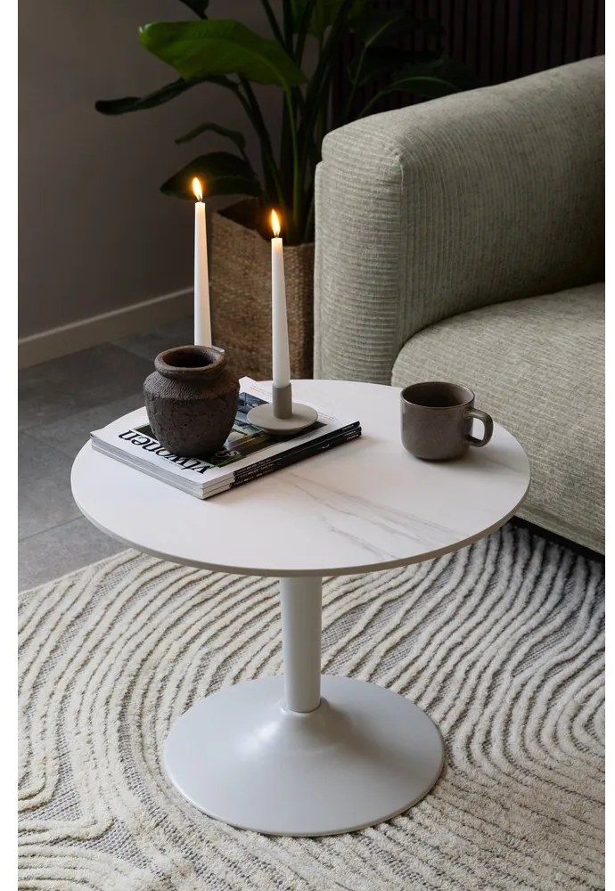 Fehér kerek dohányzóasztal kerámia asztallappal ø 60 cm Malta – Actona