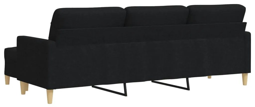 3 személyes fekete szövet kanapé lábtartóval 210 cm