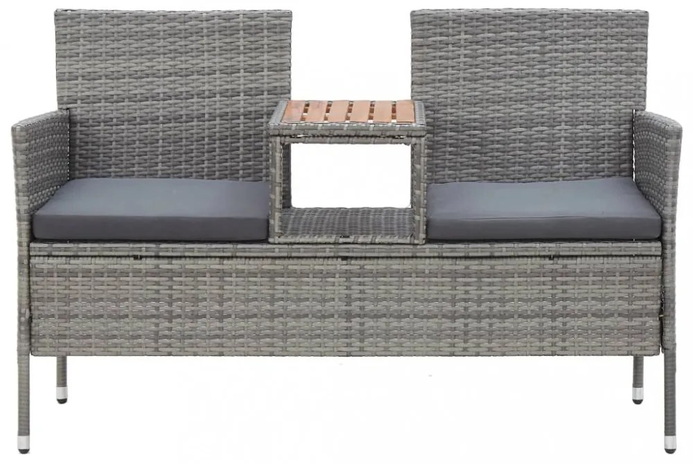 kétszemélyes szürke polyrattan kerti pad teázóasztallal 143 cm