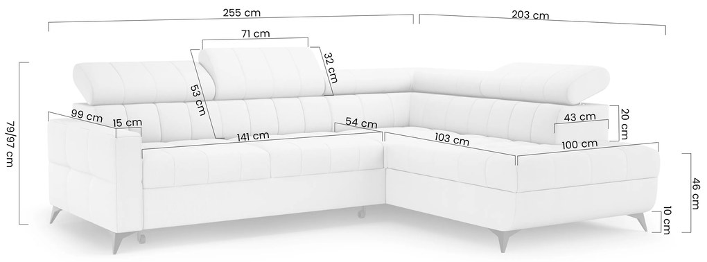 Nardo L kinyitható sarokkanapé, jobb oldali - bézs Pretty 03 plüss