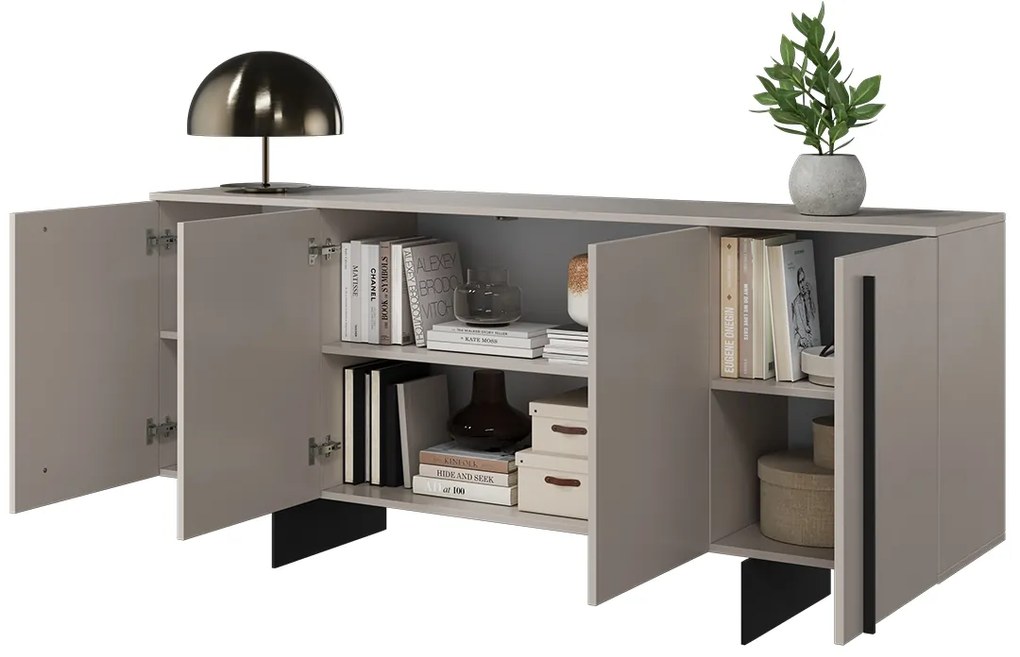 Larena komód 200 cm három fiókkal - kasmír / fekete lábak