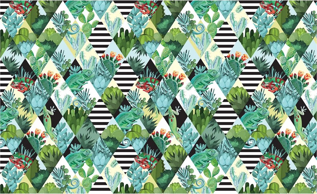 Flizelin fotótapéta Trópusi kaktuszok Geometria Rombusz 416x290 +ragasztó