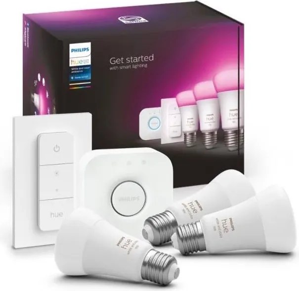 Philips Hue WACA kezdőkészlet – 3× E27/9W, 2000–6500 K + Hue Bridge és fényerőszabályzó kapcsoló