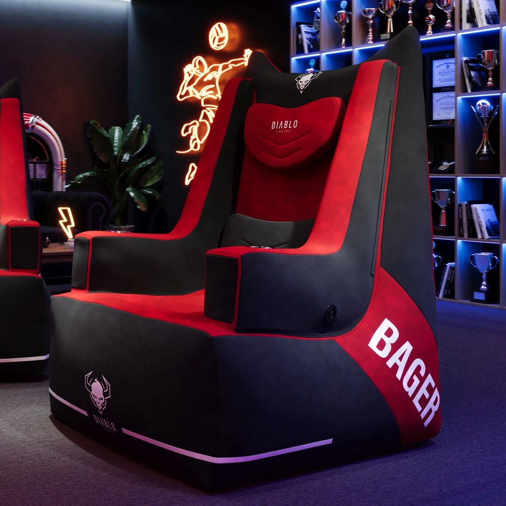 Gamer padlószék kerekek nélkül, fekete-piros: BAGER