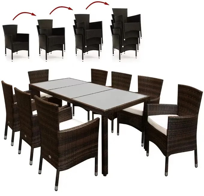 Casaria® Berlin 1+8 polyrattan kerti bútor szett - barna