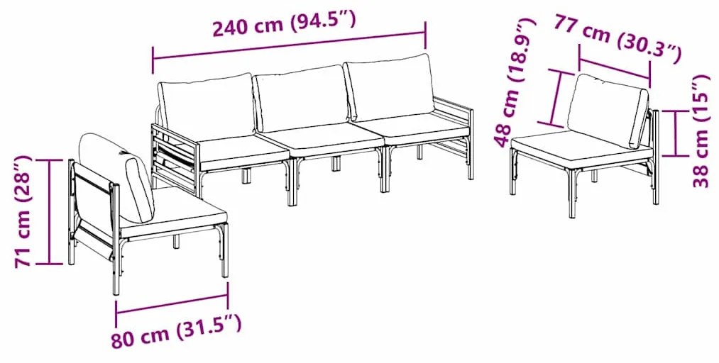 Kerti Kanapé Szett 5 pcs Antracitszürke Acél