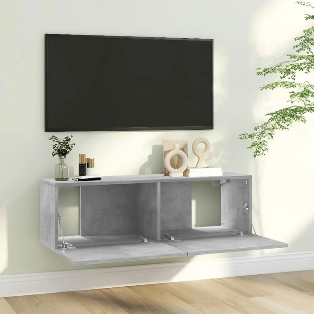 betonszürke szerelt fa TV-szekrény 100 x 30 x 30 cm