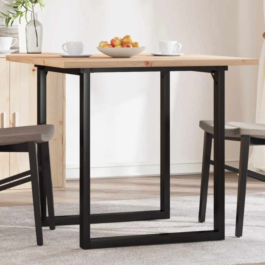 tömör fenyőfa és öntöttvas étkezőasztal O-vázzal 90x90x75,5 cm