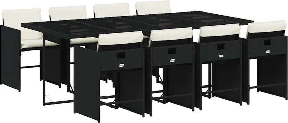 vidaXL 9 részes fekete polyrattan kerti étkezőgarnitúra párnákkal