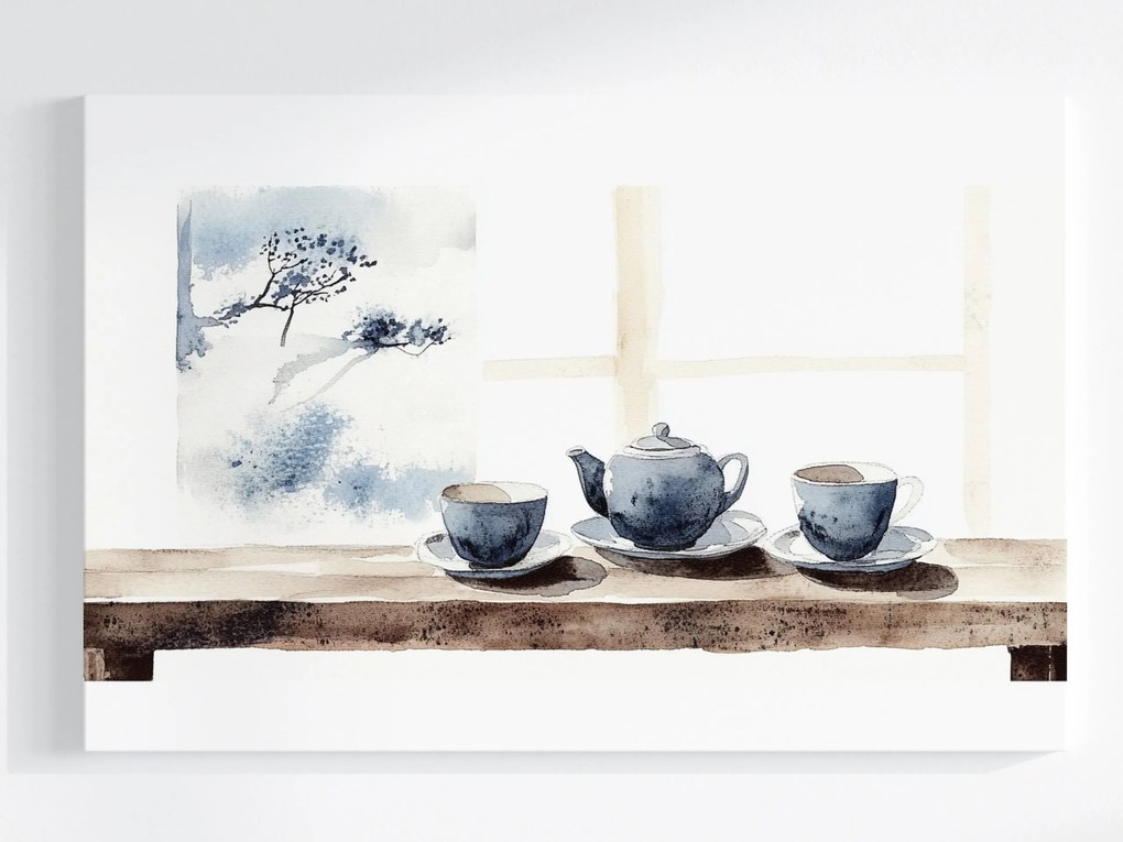 Vászonkép Canvas Japandi Orient Tea Csésze Teáskanna Ablak 60x40