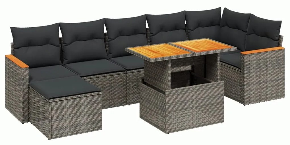 8 részes szürke polyrattan kerti ülőgarnitúra párnákkal