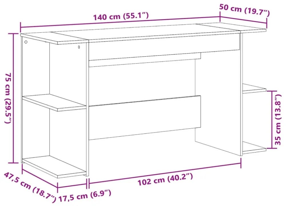 vidaXL barna tölgyszínű szerelt fa íróasztal 140 x 50 x 75 cm