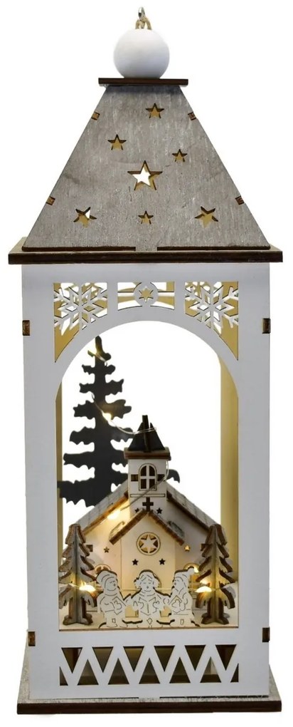 Fa lámpa karácsonyi motívummal és LED világítással, 11 x 29 cm, meleg fehér