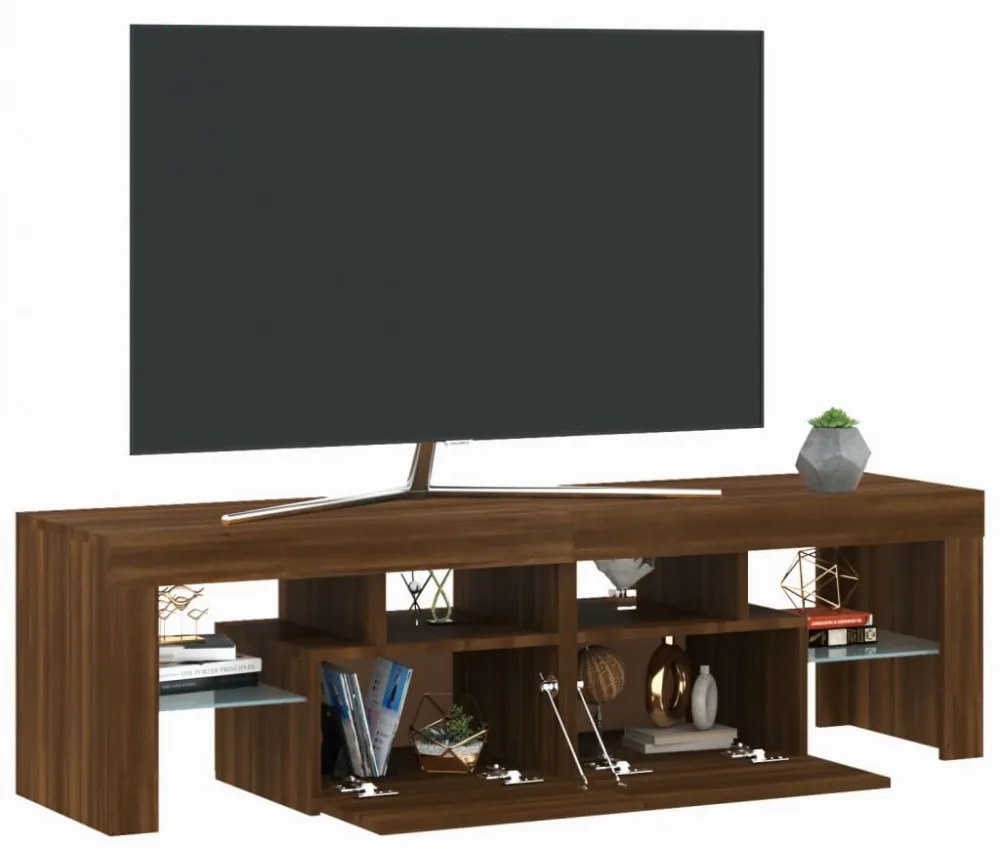 barna tölgyszínű TV-szekrény LED-lámpákkal 140 x 36,5 x 40 cm