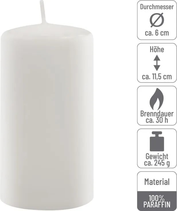 Gyertya készlet 11,5 cm Ø 6 cm 6 db fehér