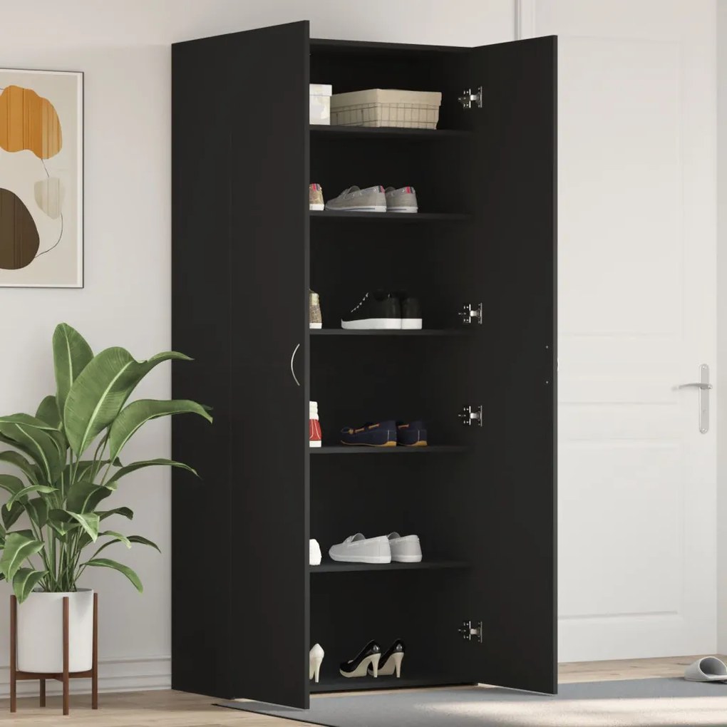 Cipőtároló Fekete 80x35,5x180 cm Mérnöki Fa
