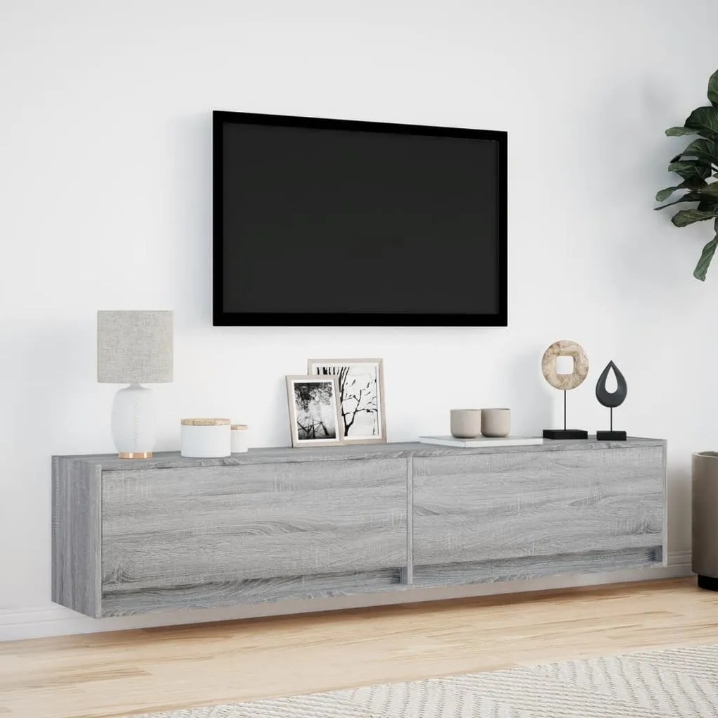 szürke sonoma színű fali TV-szekrény LED-del 180 x 31 x 38 cm