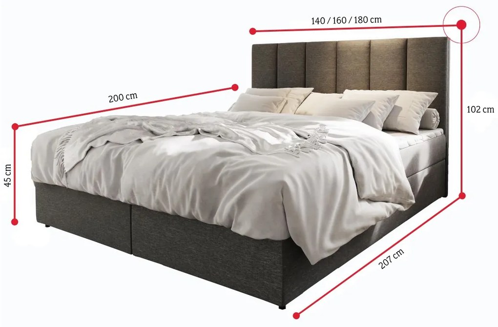 KARDI kárpitozott boxspring ágy, 180x200, soft 17 + topper