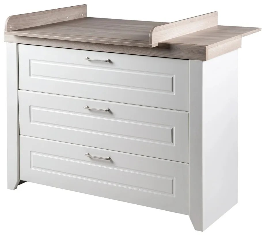 Fehér alacsony gyerek komód pelenkázó feltéttel szilfa dekorral 120x98 cm Felicia – Roba