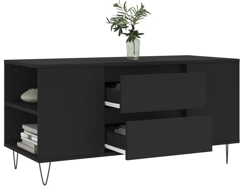 Fekete szerelt fa dohányzóasztal 102x44,5x50 cm