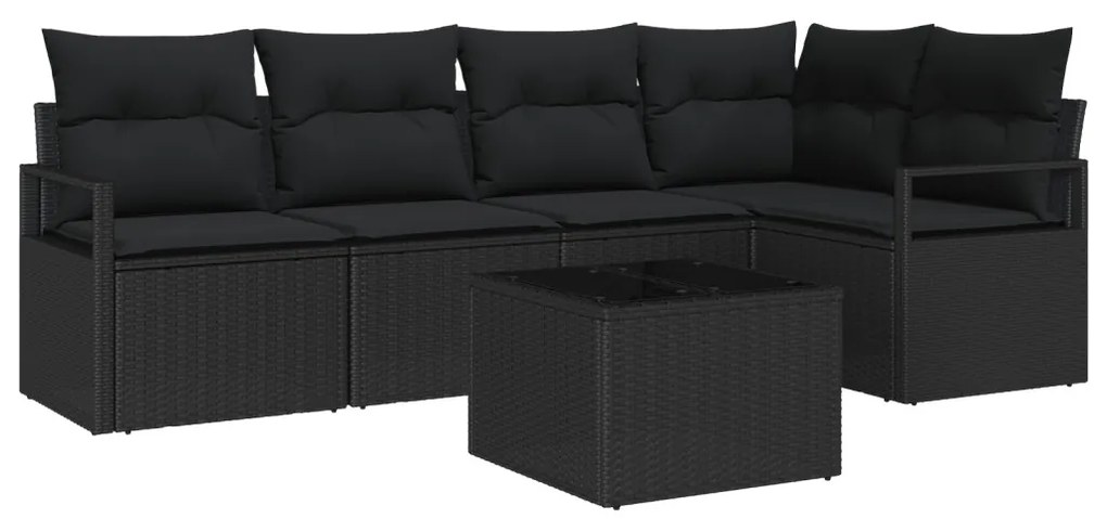 Kerti Kanapé Szett 6 pcs Fekete Poli rattan és porfestett acél