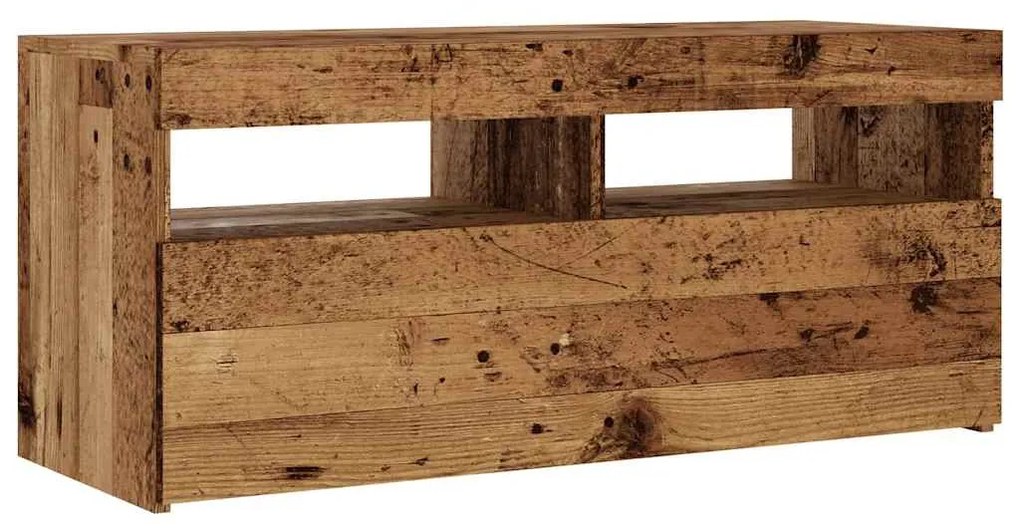 antik fa színű szerelt fa TV-szekrény LED-ekkel 90x35x40 cm