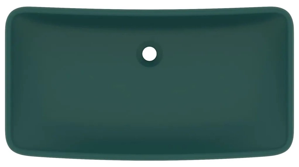 Négyszögletes matt sötétzöld kerámia luxus mosdókagyló 71 x 38 cm