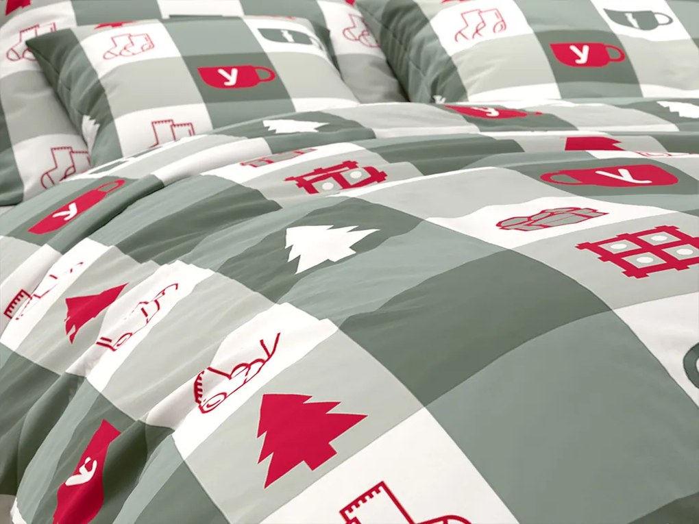 CHRISTMAS SOCKS zöld pamut ágyneműhuzat Ágyneműhuzat mérete: 70 x 90 cm | 140 x 220 cm