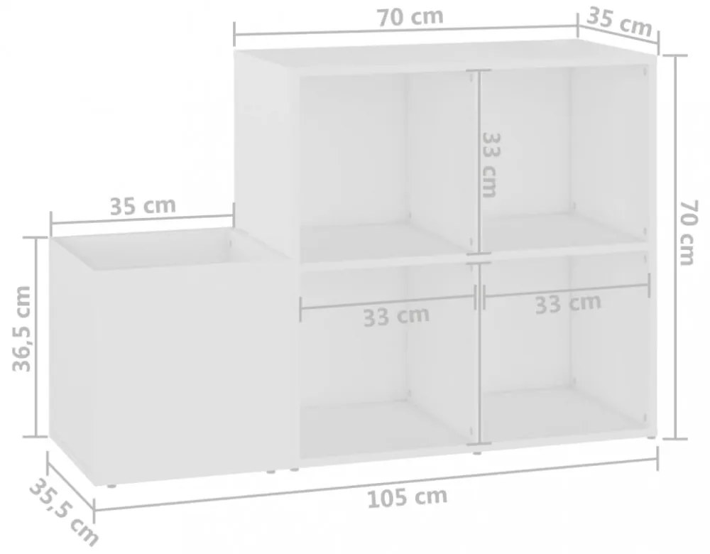 fehér szerelt fa előszobai cipősszekrény 105 x 35,5 x 70 cm