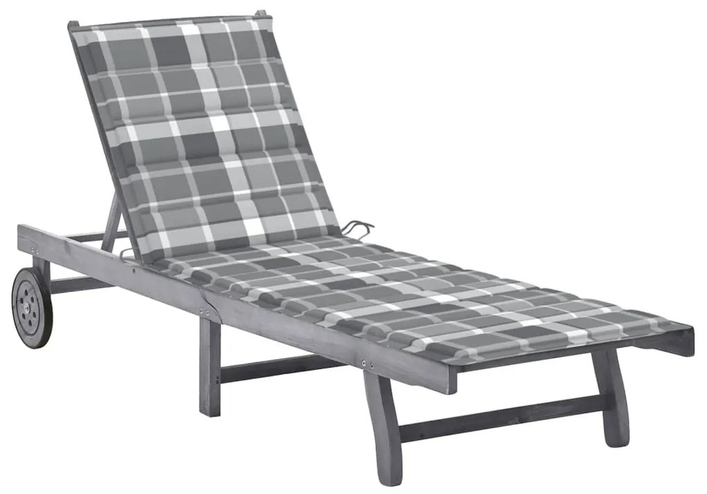 vidaXL szürke tömör akácfa kerti napozóágy párnával