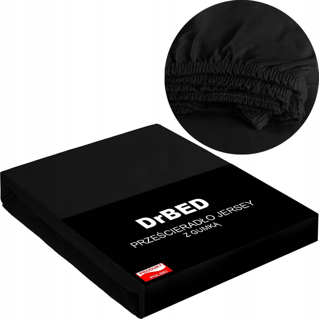 Gumis lepedő 220x200 Jersey Pamut Légáteresztő Fekete Lengyel