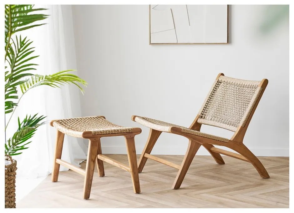 Natúr színű szőtt fotel lábtartóval Derby – House Nordic