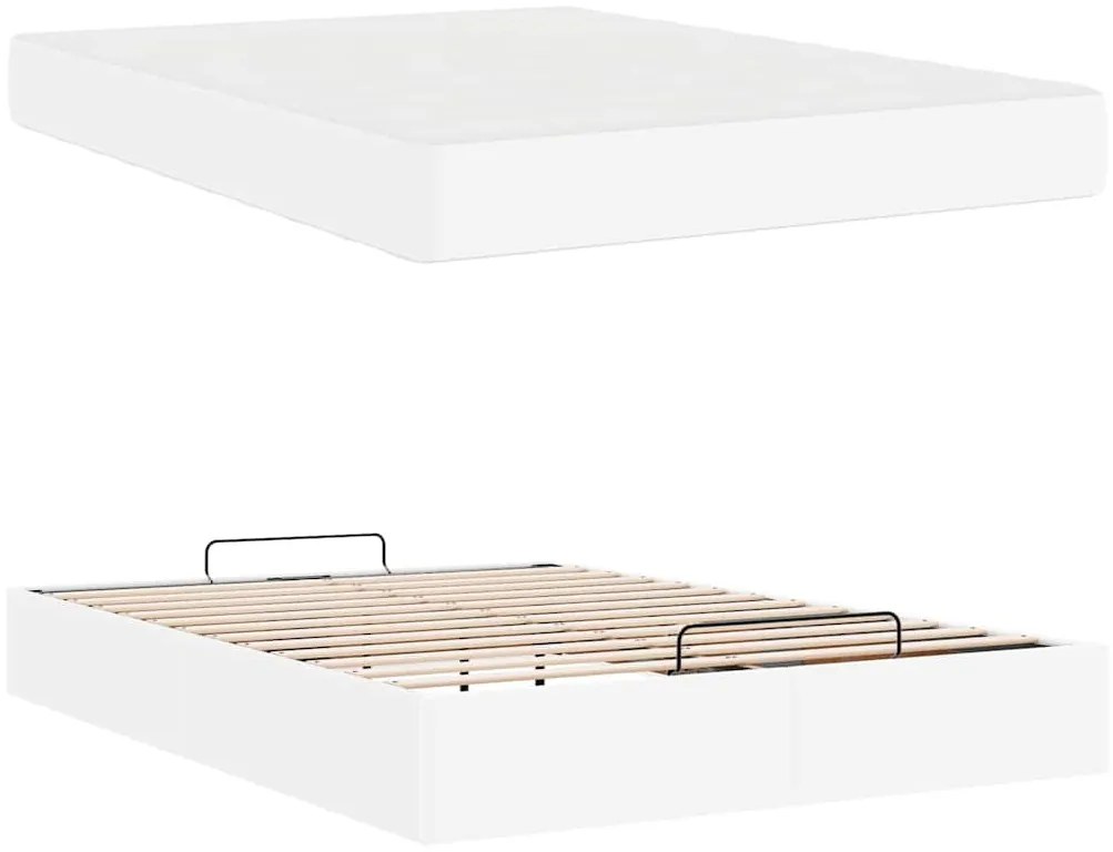 Ágykeret matraccal matracmal Tiszta fehér 140 x 200 cm Műbőr