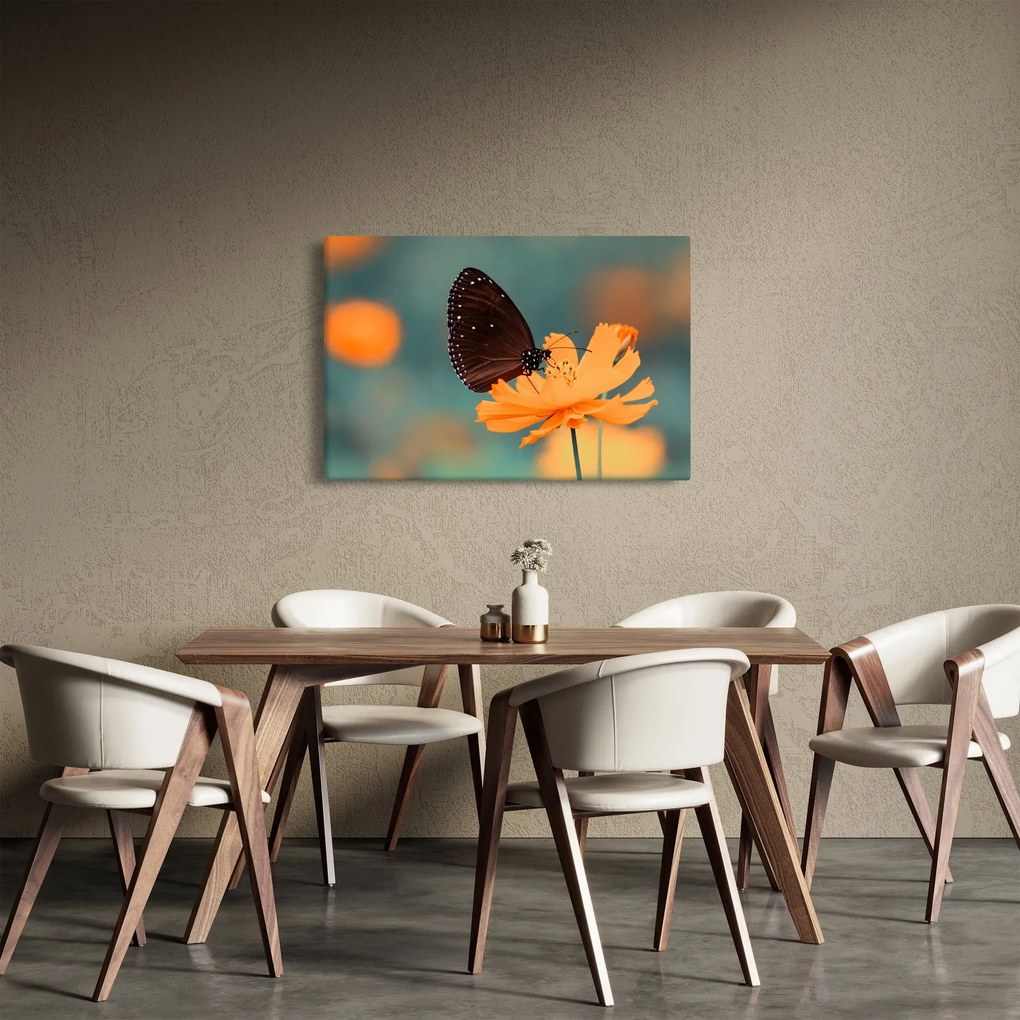 Kép - pillangó narancssárga virágon (90x60 cm)