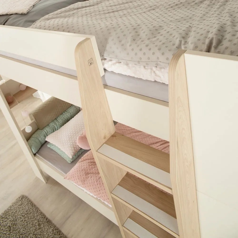 Bézs emeletes gyerekágy ágyrács nélkül 90x200 cm Double – Roba