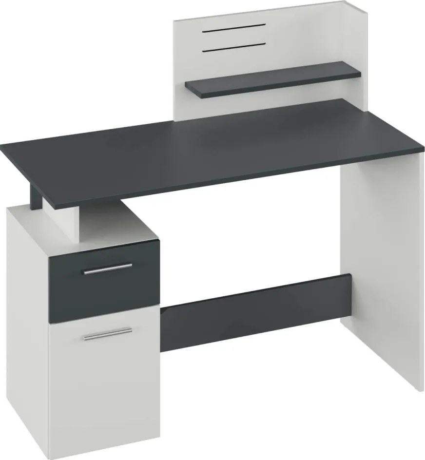 Számítógépasztal, fehér/grafit, PLATON NEW