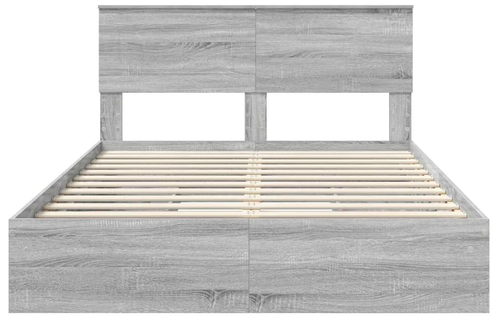 vidaXL Tárolós Ágy fejtámlával Szürke Sonoma 150 x 200 cm Faanyag