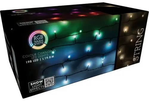 RGB karácsonyi LED-lánc távirányítóval 198 LED, színes, 19,8 m