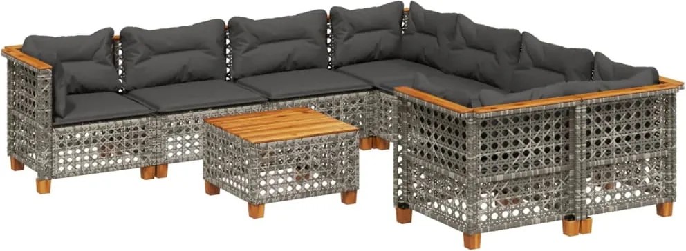 vidaXL 9 részes szürke polyrattan kerti ülőgarnitúra párnákkal
