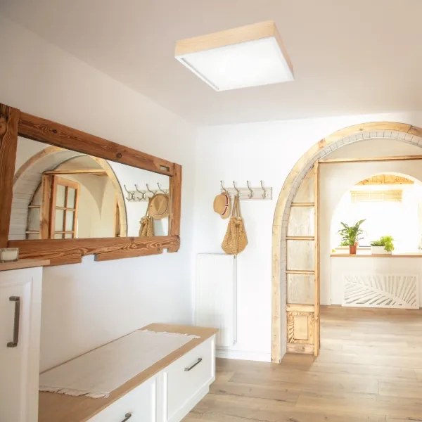 Mennyezeti lámpa NATURAL SQUARE 4xE27/15W/230V 48x48 cm fenyő/fehér