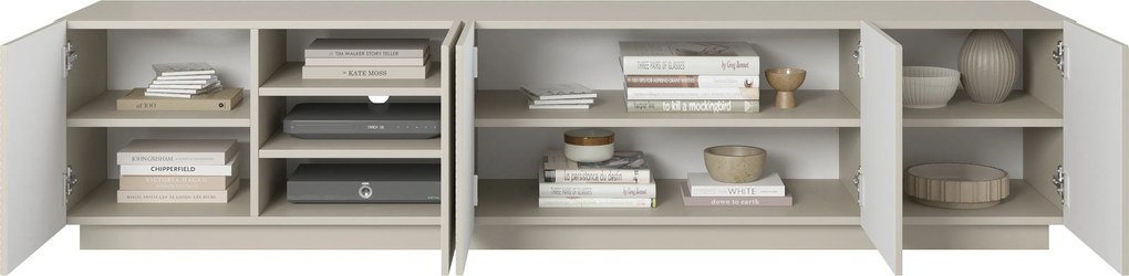 Asha TV-szekrény 200 cm, ötajtós, bordázott előlap - kasmír