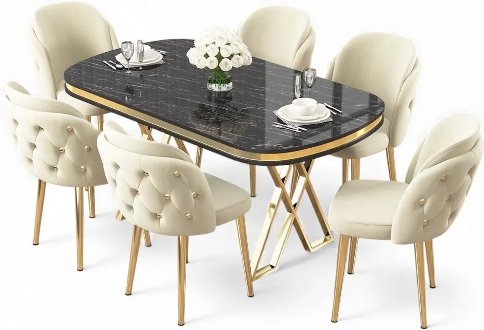 Zae étkezőgarnitúra, fekete márvány-arany, 168 cm – TR240CHR3094