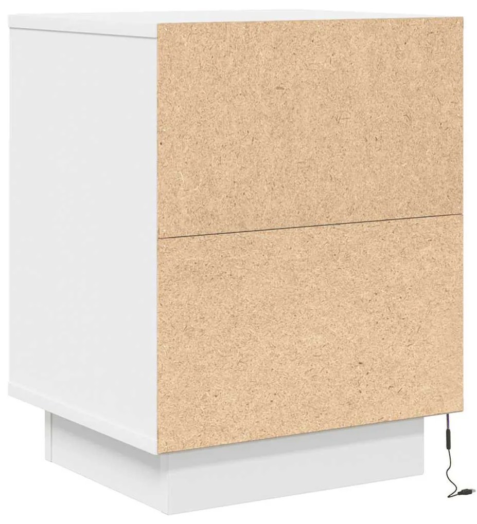2 db fehér éjjeliszekrények LED világítással 38x34x50 cm