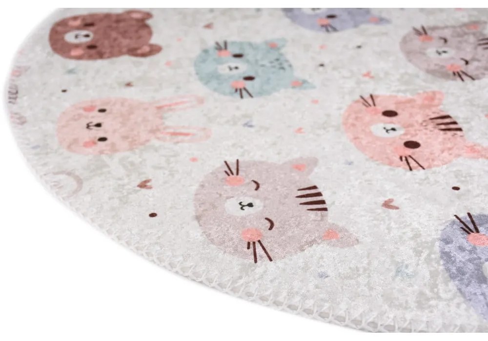 Elefántcsont színű mosható gyerek szőnyeg ø100 cm Cute Animals – Vitaus