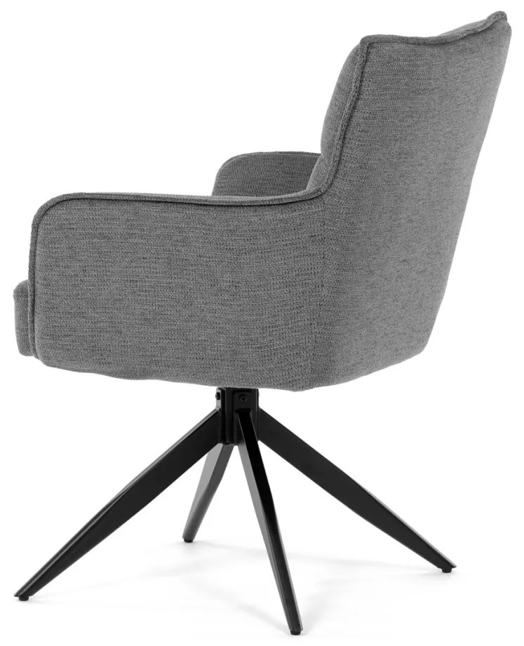 Scaun de sufragerie pivotant, arcuri buzunare în scaun, mecanism rotativ la 180°, tapițerie gri impermeabilă, metal negru