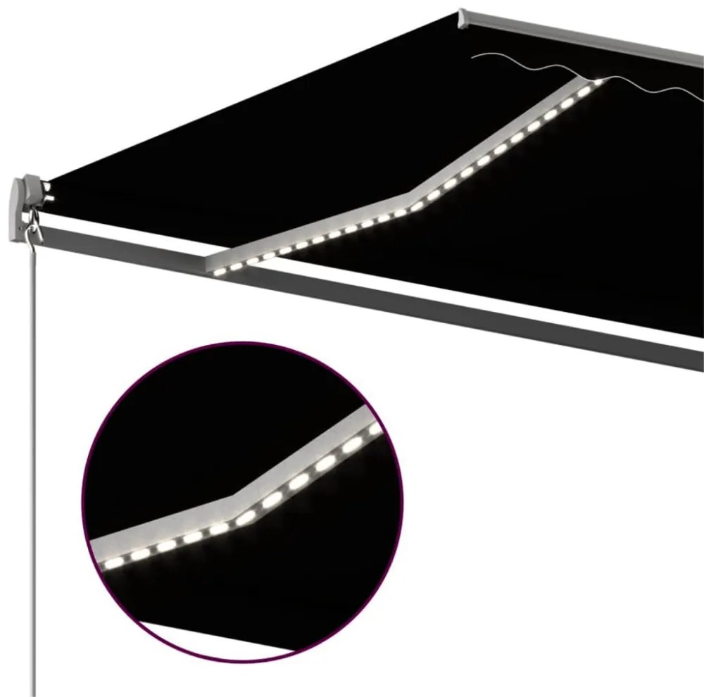 antracitszürke szélérzékelős és LED-es napellenző 400x300 cm