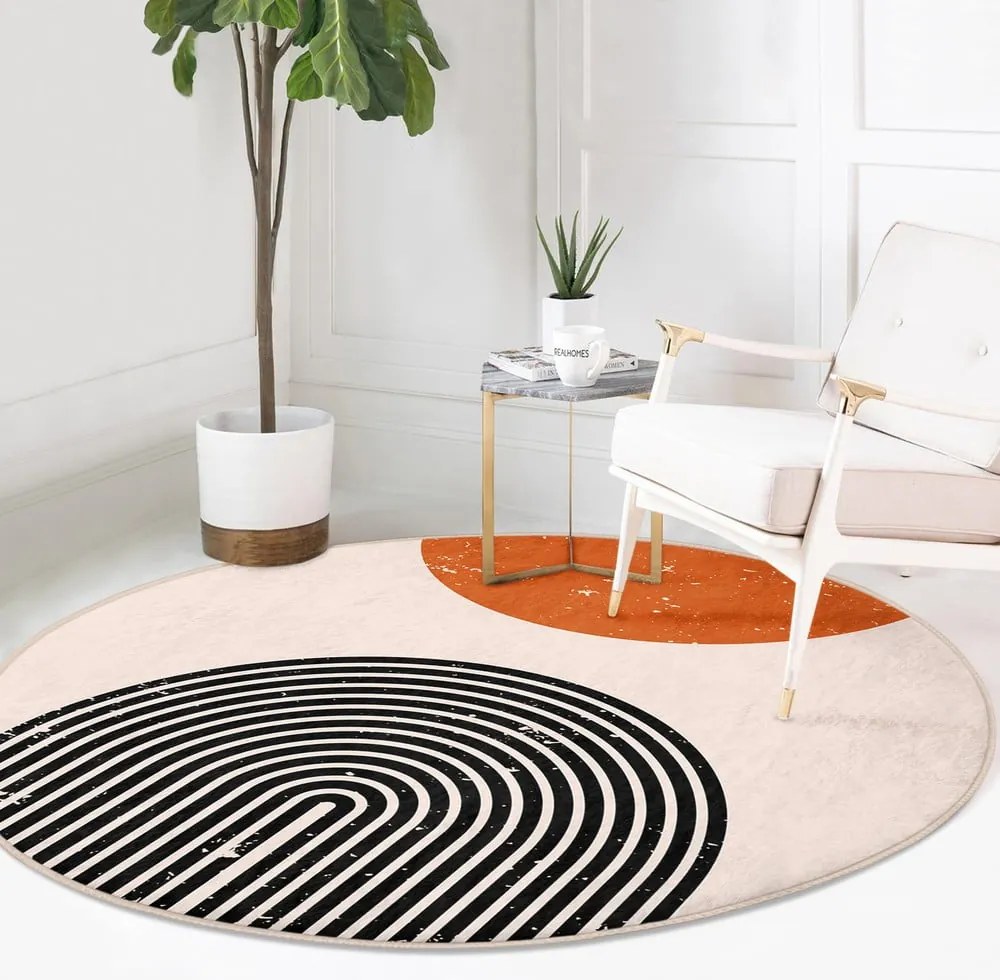 Narancssárga-krémszínű mosható-robotporszívóval tisztítható kerek szőnyeg ø 80 cm Comfort – Mila Home