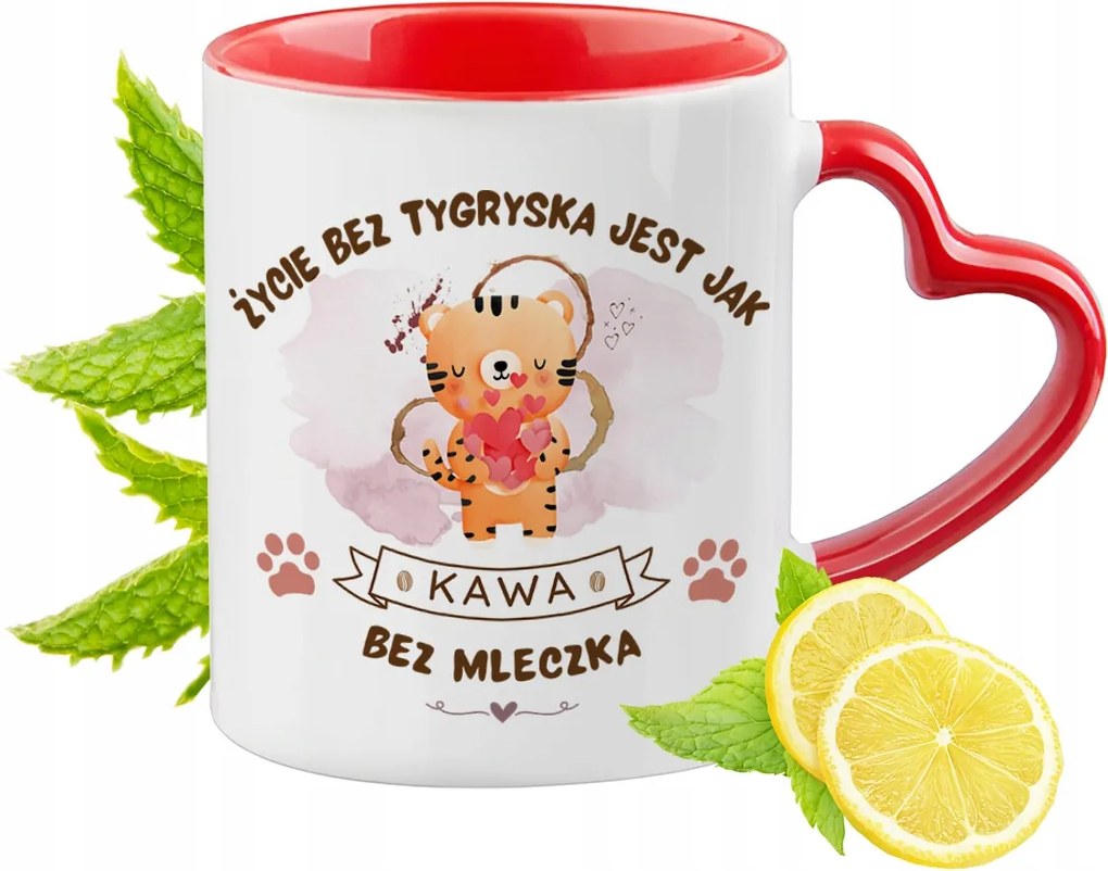 Tigris Bögre Piros Szív Alakú Füllel Ajándék