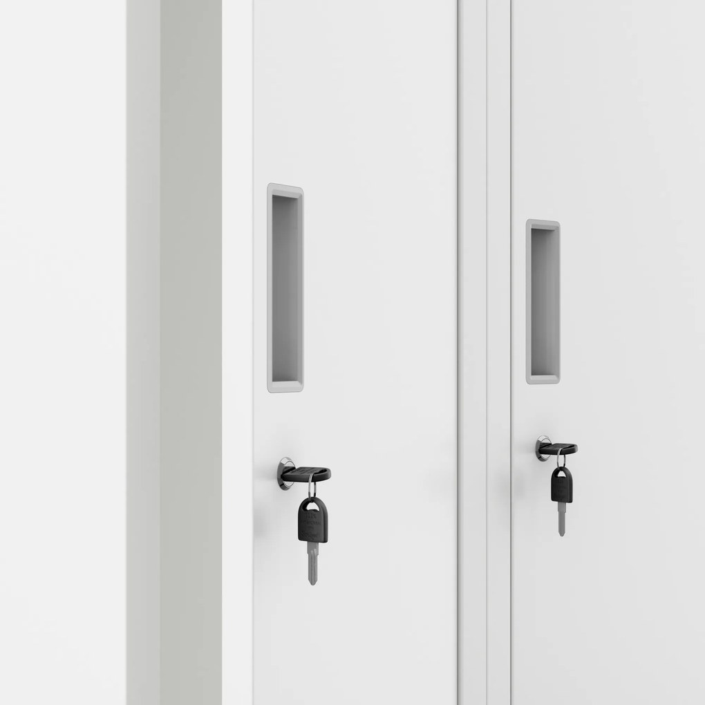 Fém kétrekeszes munkavállalói szekrény fehér: KACPER II, 600 x 1800 x 500 mm